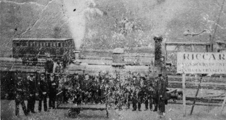 NBR staff and a locomotive at Riccarton Junction circa 1862