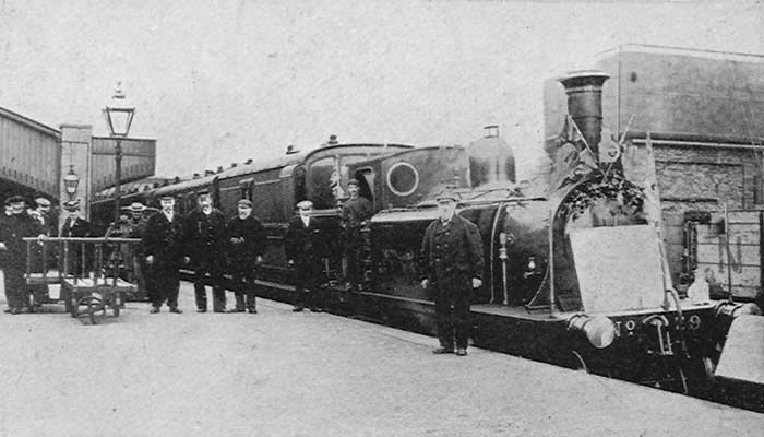 NBR No 79 4-4-0T at Galashiels decorated for the Selkirk branch Jubilee celebrations