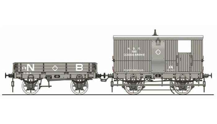 A standard three plank open goods wagon and a typical NBR brake van